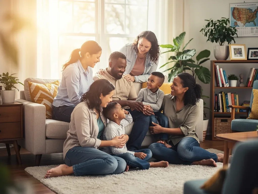 Familias diversas disfrutando de tiempo de calidad, simbolizando la importancia de la licencia familiar remunerada.