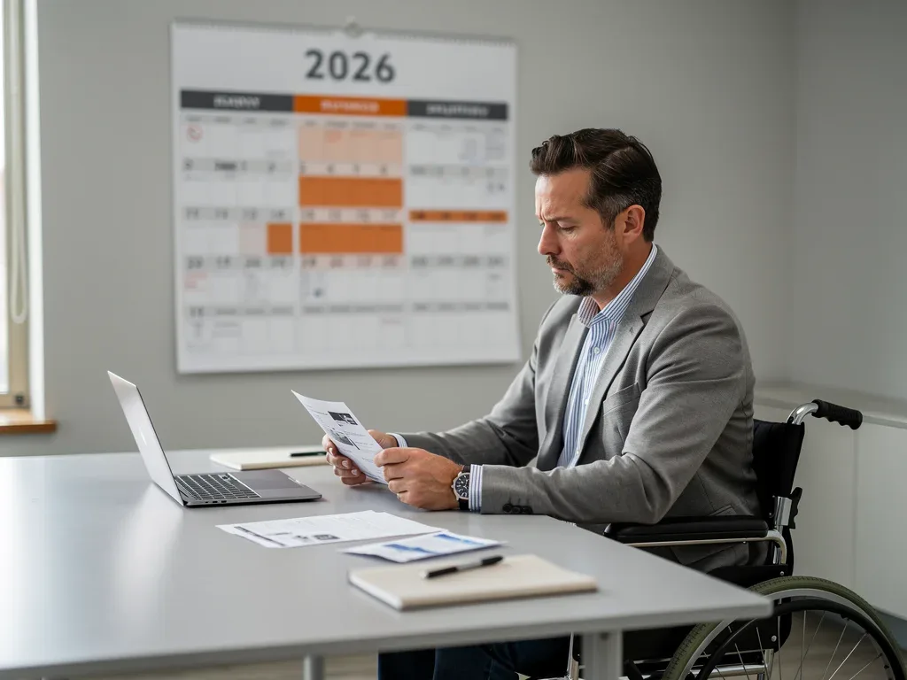 Mujer revisando documentos para beneficios por discapacidad 2026