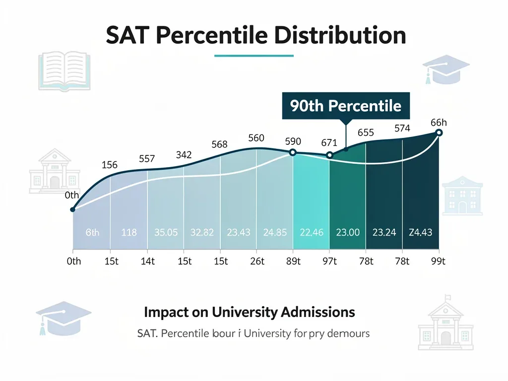 Gráfico explicativo sobre el percentil 90 en el SAT y su importancia para la admisión universitaria.