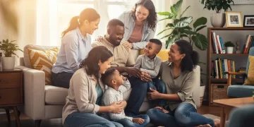 Familias diversas disfrutando de tiempo de calidad, simbolizando la importancia de la licencia familiar remunerada.
